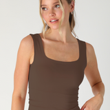 Clean Line Square Top Full Length Tank Top by NikiBiki - Coffee Bean