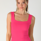 Clean Line Square Top Full Length Tank Top by NikiBiki - Aloha Fuschia