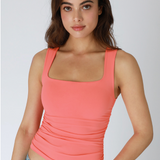 Clean Line Square Neck Shirred Side Full Length Tank Top by NikiBiki - Camelia