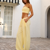 Cotton Pants With Side Crochet - Butter Yellow