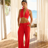 Coconut Halter Crop Top - Cherry Red