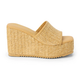 Straw Slide Wedge Sandals - Marche - Tan Straw