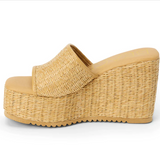 Straw Slide Wedge Sandals - Marche - Tan Straw