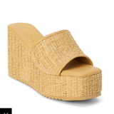 Straw Slide Wedge Sandals - Marche - Tan Straw
