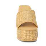 Straw Slide Wedge Sandals - Marche - Tan Straw