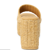 Straw Slide Wedge Sandals - Marche - Tan Straw
