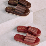 Braided Straw Flatform Straw Slide Sandals - Del Mar - Dark Cocoa Brown
