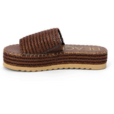 Braided Straw Flatform Straw Slide Sandals - Del Mar - Dark Cocoa Brown