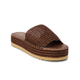 Braided Straw Flatform Straw Slide Sandals - Del Mar - Dark Cocoa Brown