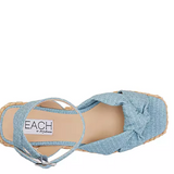 Braided Straw Wedge w/ Knot Front- Ibiza - Denim