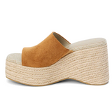 Brown Suede Straw Wedge Sandals - Sorrento - Cognac