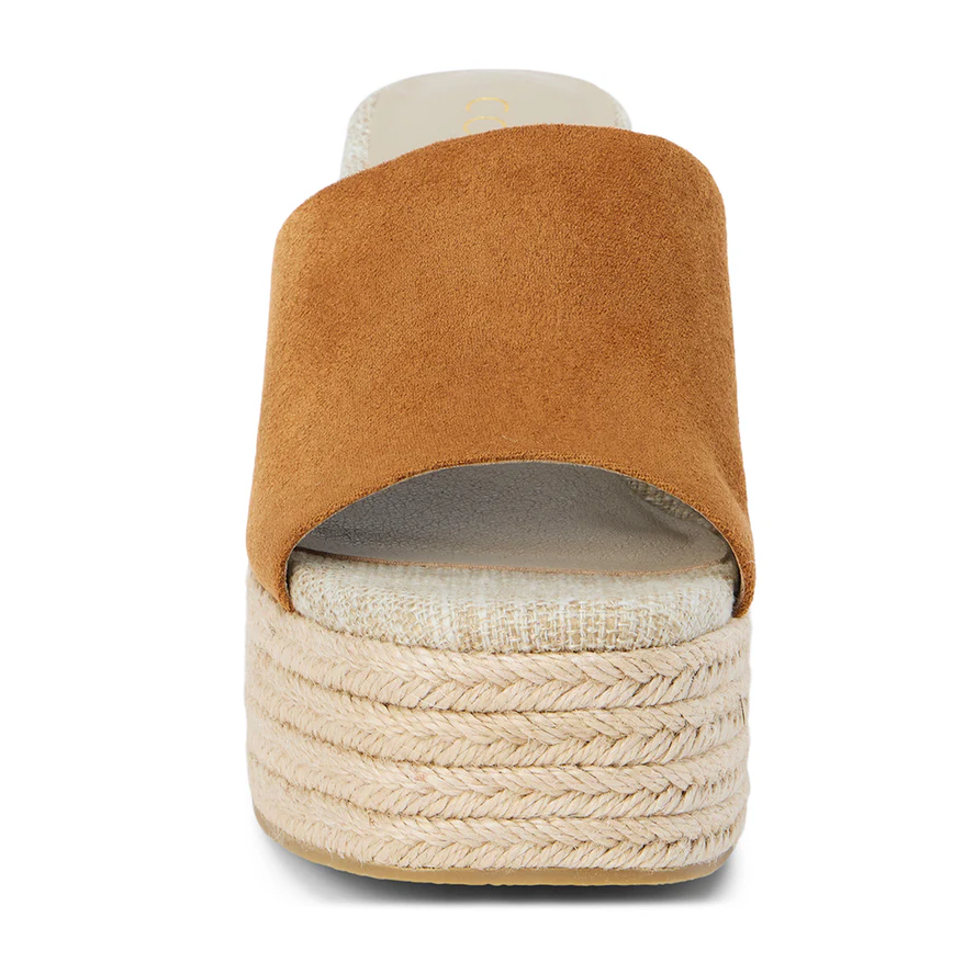 Brown Suede Straw Wedge Sandals - Sorrento - Cognac