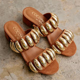 Brown Suede Heeled Sandals w/ Gold Dome Metal Accents by Matisse - Brown Fawn