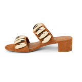 Brown Suede Heeled Sandals w/ Gold Dome Metal Accents by Matisse - Brown Fawn