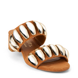 Brown Suede Heeled Sandals w/ Gold Dome Metal Accents by Matisse - Brown Fawn