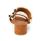 Brown Suede Heeled Sandals w/ Gold Dome Metal Accents by Matisse - Brown Fawn