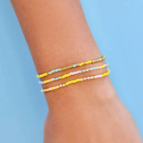 Pura Vida Bracelets - Mixed Seed Bead Stretch Bracelets -  Pack of 3 - Yellow Sunburst