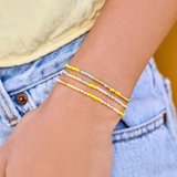 Pura Vida Bracelets - Mixed Seed Bead Stretch Bracelets -  Pack of 3 - Yellow Sunburst