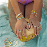 Pura Vida Bracelets - Mixed Seed Bead Stretch Bracelets -  Pack of 3 - Yellow Sunburst