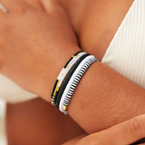 Pura Vida Bracelets - Mixed Seed Bead Stretch Bracelets -  Pack of 3 - Monochrome Black White