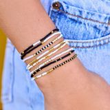 Pura Vida Bracelets - Mixed Seed Bead Stretch Bracelets -  Pack of 8 - Monochrome Black White