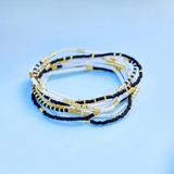 Pura Vida Bracelets - Mixed Seed Bead Stretch Bracelets -  Pack of 8 - Monochrome Black White