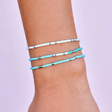 Pura Vida Bracelets - Mixed Seed Bead Stretch Bracelets -  Pack of 3 - Blue Silver