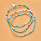 Pura Vida Bracelets - Mixed Seed Bead Stretch Bracelets -  Pack of 3 - Blue Silver