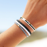 Pura Vida Bracelets - Seascape Vinyl Stretch Bracelet -  OBSI - Black White Stripe