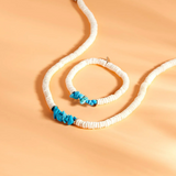 Pura Vida -  Puka Shell Turquoise Chip Choker Necklace