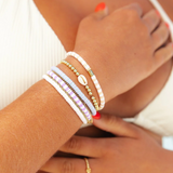 Pura Vida Bracelets - Seascape Vinyl Stretch Bracelet -  SANW - Tan White Stripe