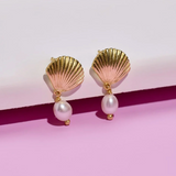 Pura Vida -  Radiant Pearl Shell Stud Earrings -  Gold