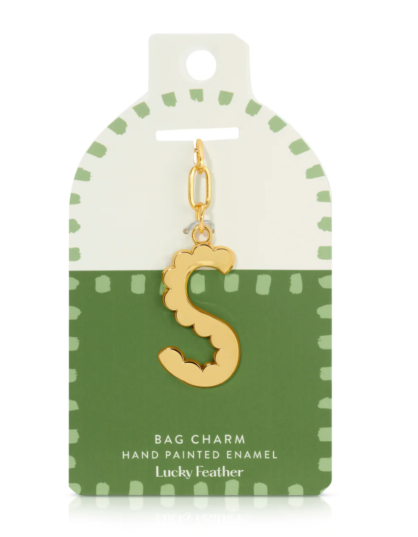 Bag Charm - Gold Alphabet Letters - Lucky Feather