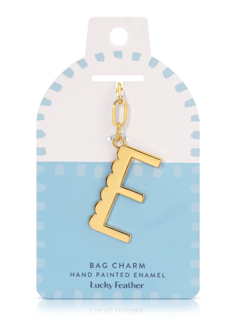 Bag Charm - Gold Alphabet Letters - Lucky Feather