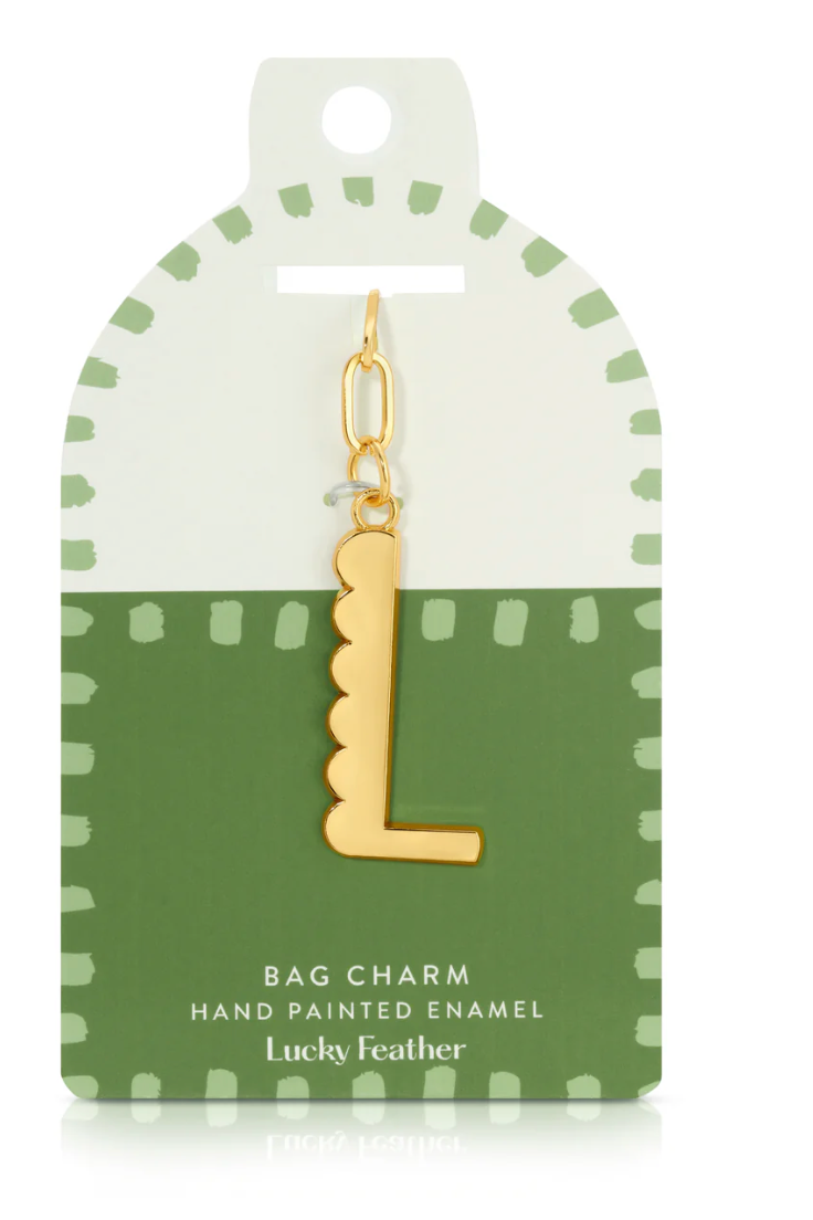 Bag Charm - Gold Alphabet Letters - Lucky Feather