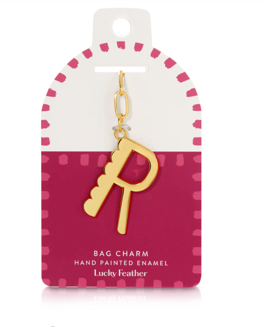 Bag Charm - Gold Alphabet Letters - Lucky Feather