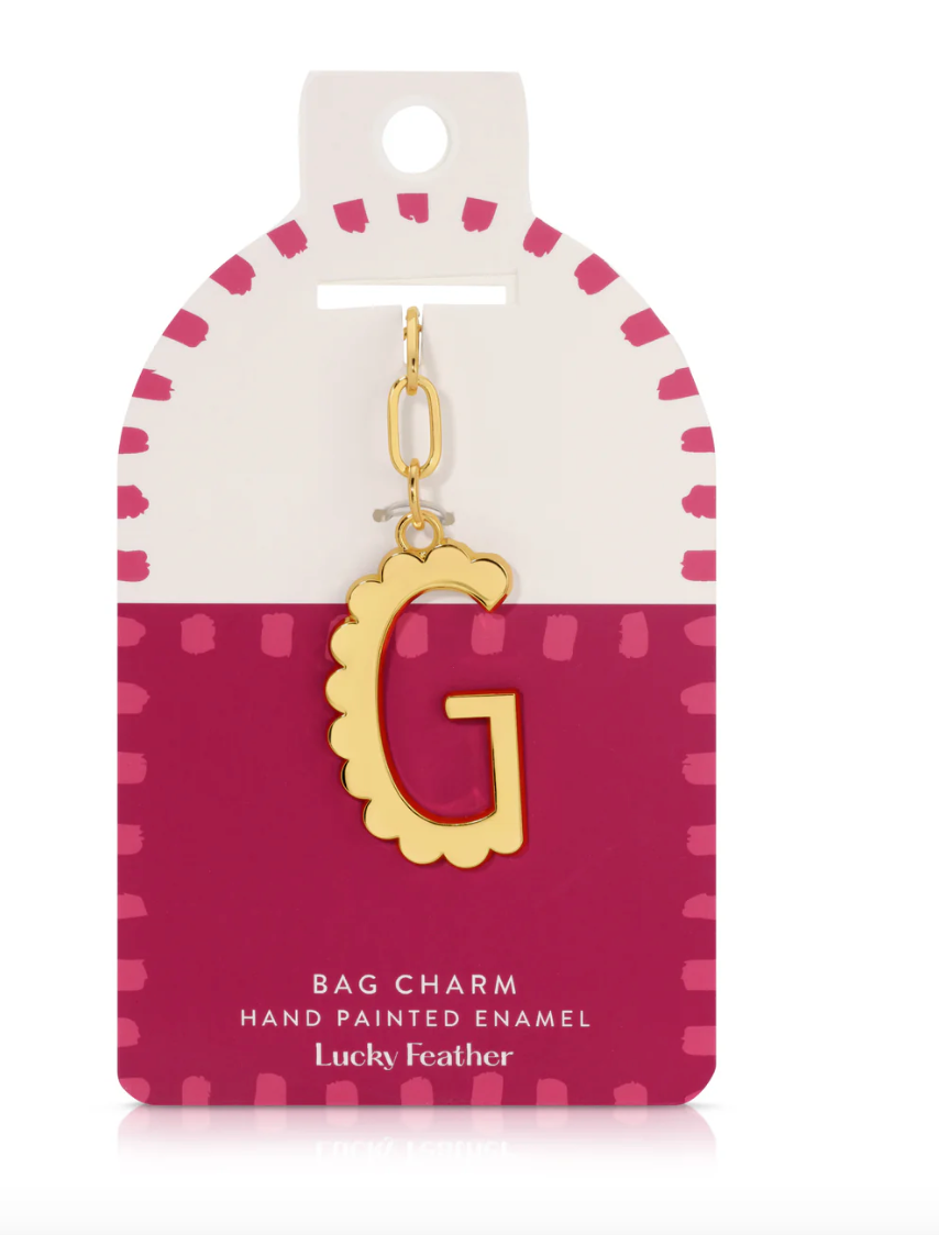 Bag Charm - Gold Alphabet Letters - Lucky Feather