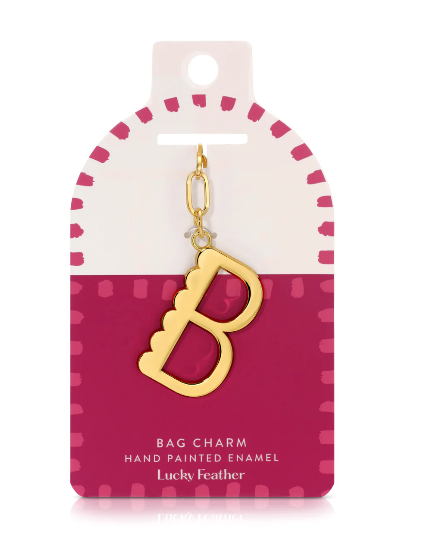 Bag Charm - Gold Alphabet Letters - Lucky Feather