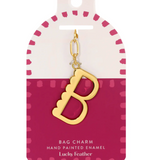 Bag Charm - Gold Alphabet Letters - Lucky Feather
