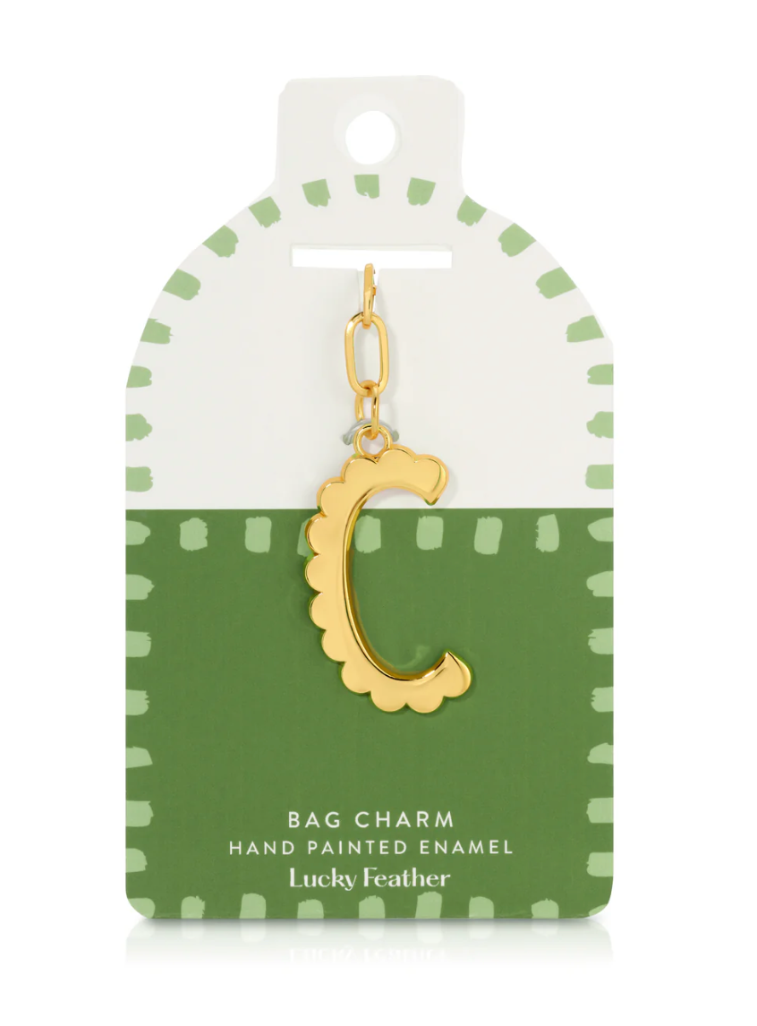 Bag Charm - Gold Alphabet Letters - Lucky Feather