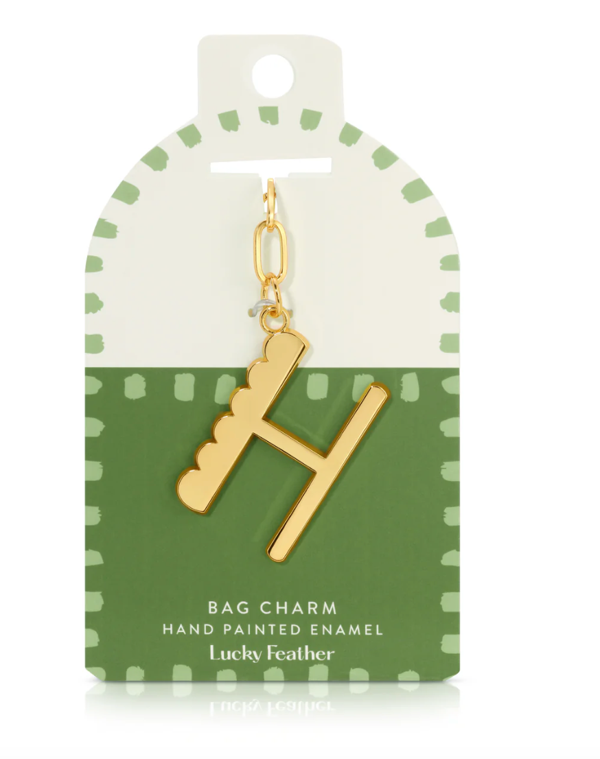 Bag Charm - Gold Alphabet Letters - Lucky Feather
