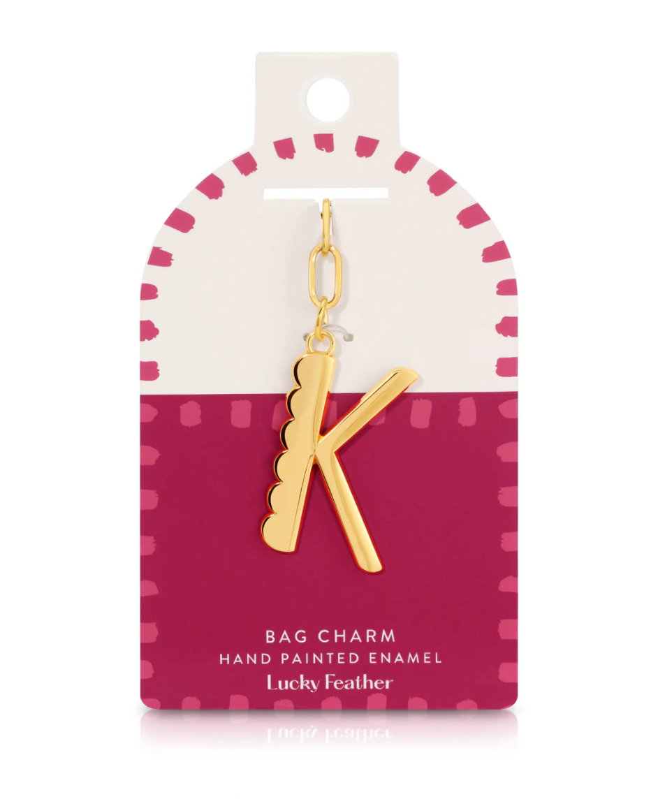 Bag Charm - Gold Alphabet Letters - Lucky Feather