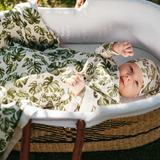 Slub Cotton Newborn Hat And Gown Set by Milkbarn- Island Leaf