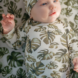 Slub Cotton Newborn Hat And Gown Set by Milkbarn- Island Leaf