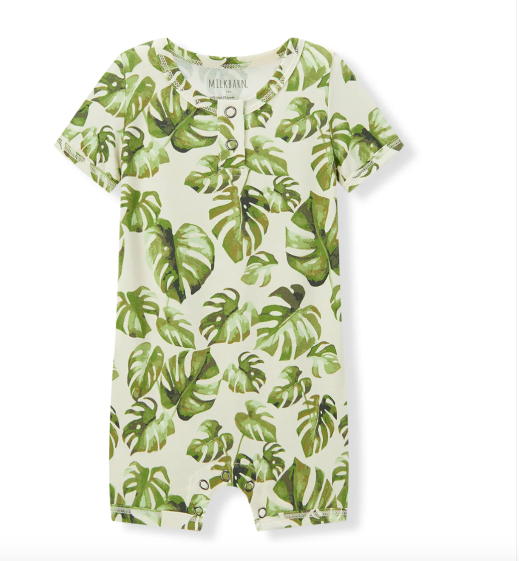 Organic Cotton Stretch Baby Shortall - Island Leaf