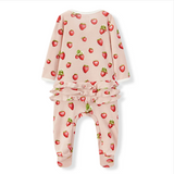 Organic Cotton Baby Footed Ruffle Romper - Strawberry