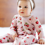 Organic Cotton Baby Footed Ruffle Romper - Strawberry