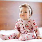 Organic Cotton Baby Footed Ruffle Romper - Strawberry