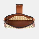 Miller Rattan Cross Body Purse  -  Wicker & Brown Faux Leather