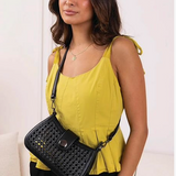 Miller Rattan Cross Body Purse  -  Wicker & Brown Faux Leather